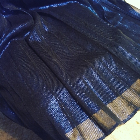 Jodi Kristopher Y2K Black and Colbalt Accordian Pleat Chiffon Overlay Mini Dress - Picture 6 of 7